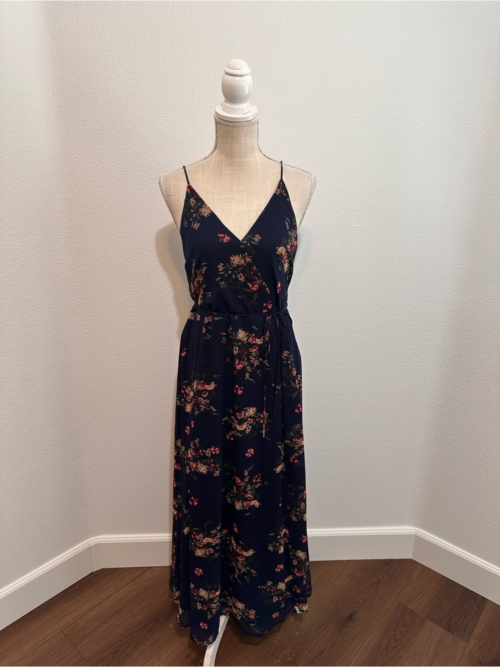 Gilli Navy Floral Wrap Maxi Dress with Spaghetti Straps